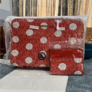 Michael Kors orange and White Polka Dot Bag with Card Holder